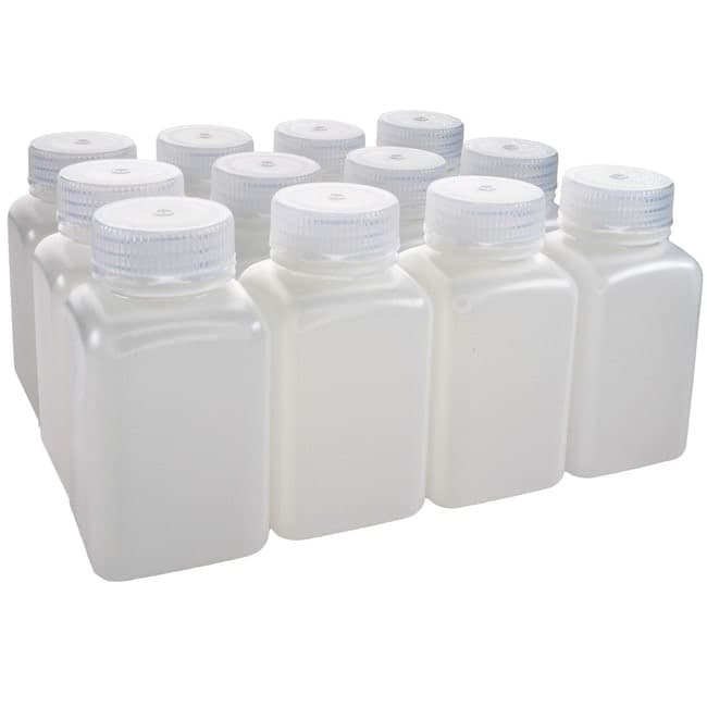 Eisco Labs Sterile Square HDPE Reagent Bottles with Wide-Mouth Polypropylene Caps
