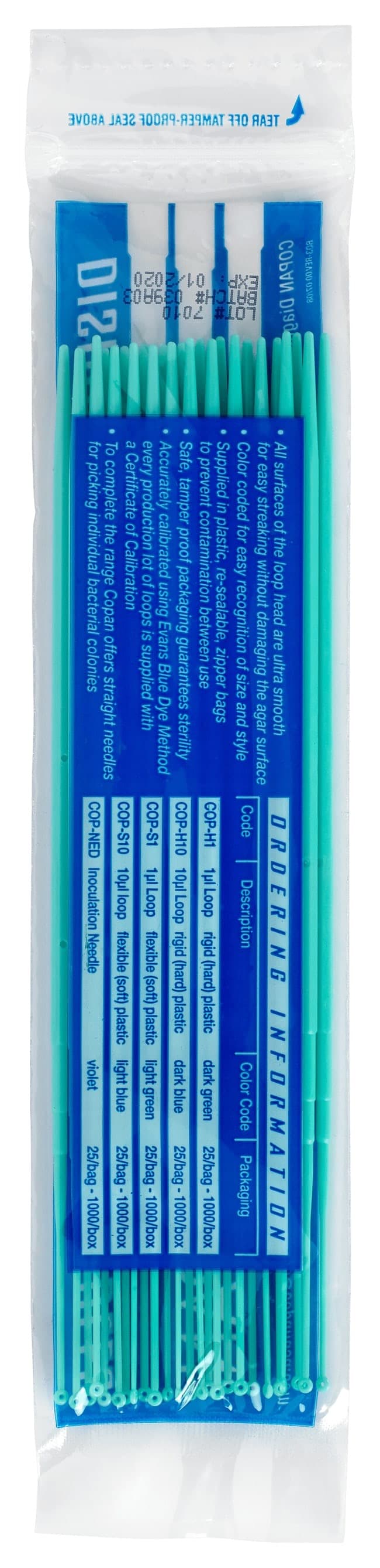 Copan Diagnostics Calibrated Disposable Inoculating Loops and Needles in Zip Lock Pack