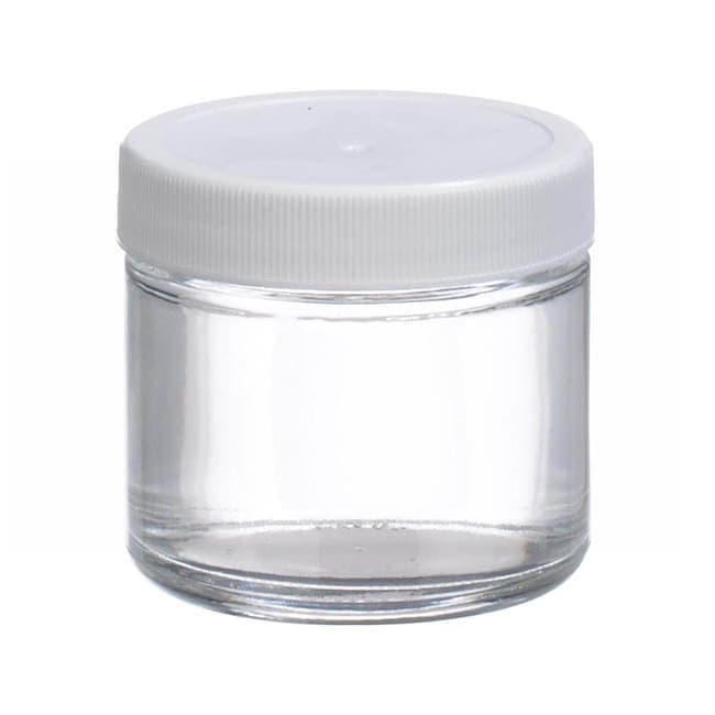 Fisherbrand™ Clear Straight-Sided Glass Jars with White Polypropylene Caps