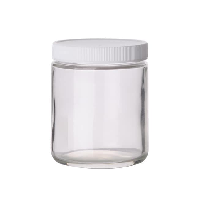 Fisherbrand™ Safety-Coated Clear Straight-Sided Wide-Mouth Glass Jars with Caps