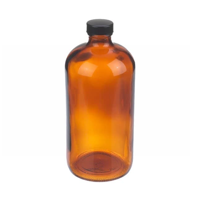 Fisherbrand™ Amber Boston Round Glass Bottles with Black Phenolic Caps
