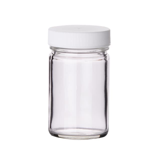 Fisherbrand™ Clear Glass Wide-Mouth Testing Jars with White Polypropylene Caps