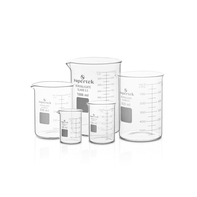 Supertek™ Low Form Glass Beakers, Set of 5